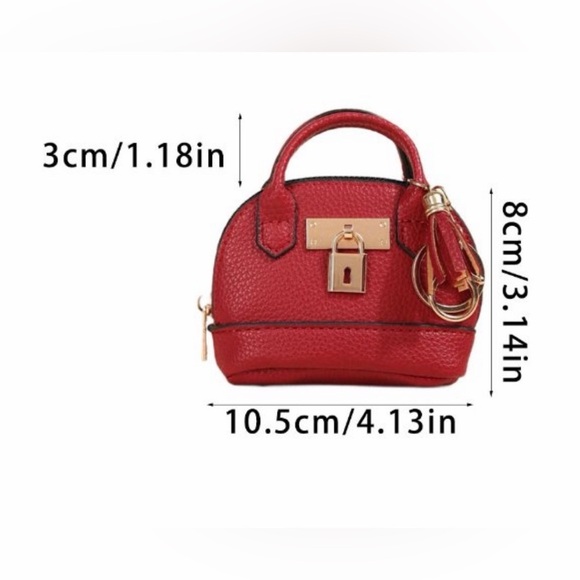 Red Mini Leather Purse Bag Charm Keychain Coinpurse - Picture 3 of 3